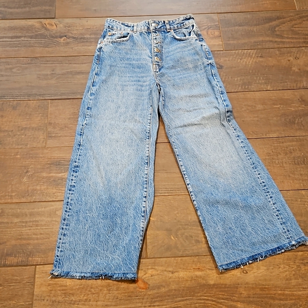 ZARA MEDIUM BLUE WOMENS DENIM WIDE LEG JEANS SIZE 4